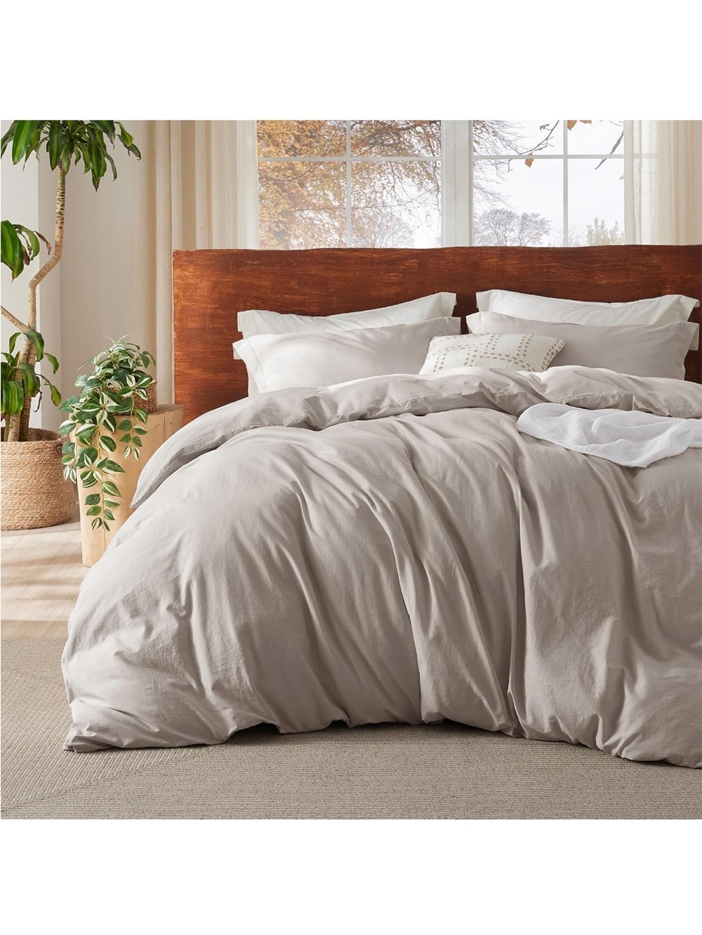 NEW Bedsure PureWoven 100% Washed Cotton Duvet Cover Set, 3-PC. Linen Like Full